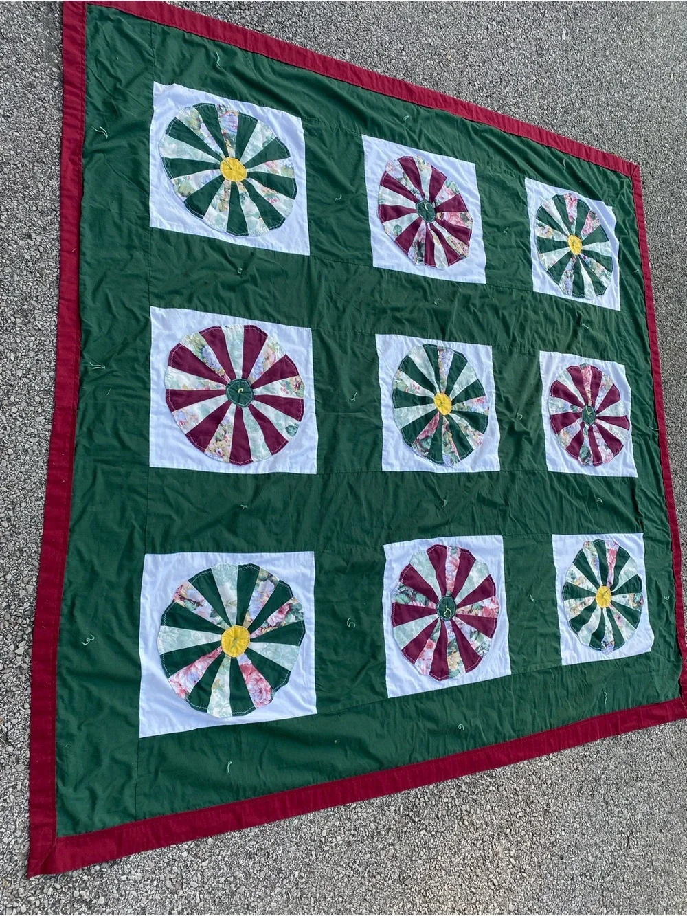 Handmade Green and Red Patchwork Quilt - Festive Home Bedding